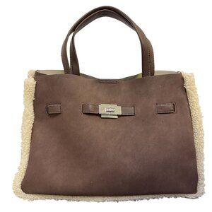 DKNY Brown Faux Leather Sherpa-Trim Tote Bag
